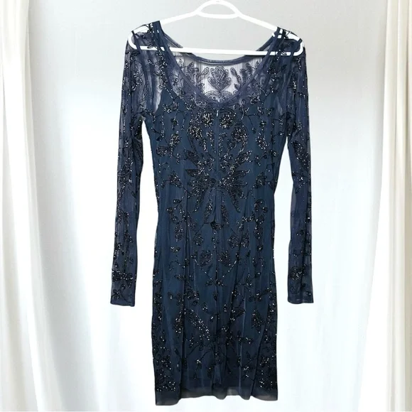 🥂 Aidan Mattox New Beaded Organza Formal Dress Navy Blue Size 6 - Picture 10 of 14